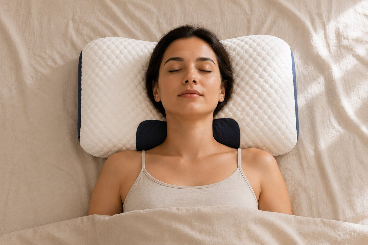 Mujer durmiendo boca arriba con la almohada ChillNeck