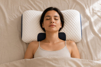 Mujer durmiendo boca arriba con la almohada ChillNeck