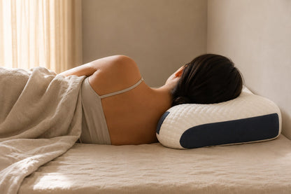 Mujer durmiendo de lado con la almohada ChillNeck